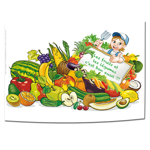 Cartonnage scolaire Chemise photo portrait 13x18/18x24/20x30 Fruits et légumes + rabat Collé