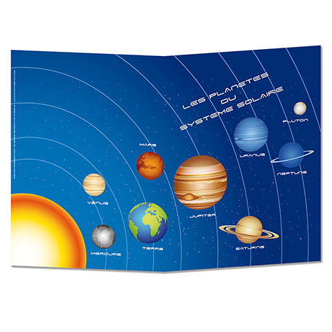 Cartonnage scolaire Chemise photo portrait 13x18/18x24/20x30 Planètes + rabat Collé